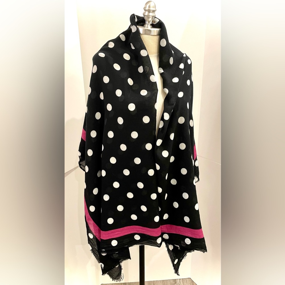 Zara Black with White Polka Dots and Purple Boarder Scarf Wrap